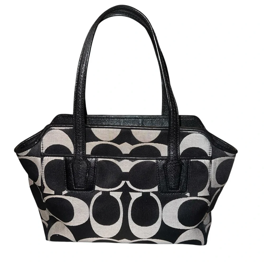 Coach Taylor Signature Bette Mini Tote Monogram Black Silver Canvas Classic